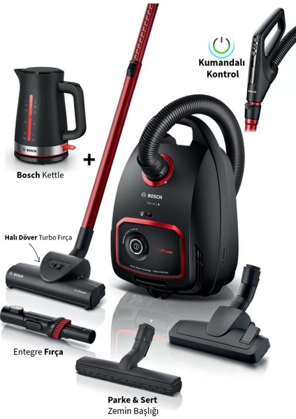 Kettle Mymoment +Kumandalı Kontrol Turbo Halı Döver Başlıklı Serie 6 Propower 850 W Toz Torbalı Süpürge