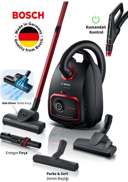 Kumandalı Kontrol Turbo Halı Döver Başlıklı Serie 6 Propower 850 W Toz Torbalı Süpürge
