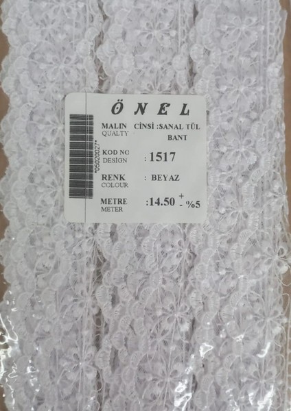 Dantel Polyester Sanal Tül Bant Beyaz 14,50 Metre En 6 cm ON-1517-B