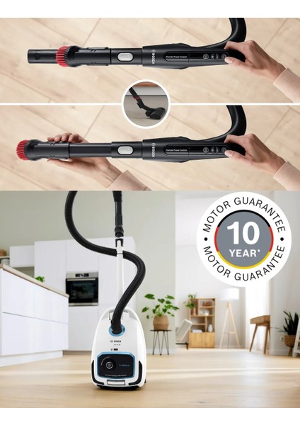 Kumandalı Kontrol Turbo Serie 6 Propower Toz Torbalı Süpürge + Bosch Çelik Çay Makinesi Almanya’da Üretilen Bosch Motor Teknolojisi ile Sürekli Yüksek Performans modelleri