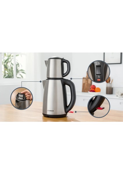 Kumandalı Kontrol Turbo Serie 6 Propower Toz Torbalı Süpürge + Bosch Çelik Çay Makinesi Almanya’da Üretilen Bosch Motor Teknolojisi ile Sürekli Yüksek Performans