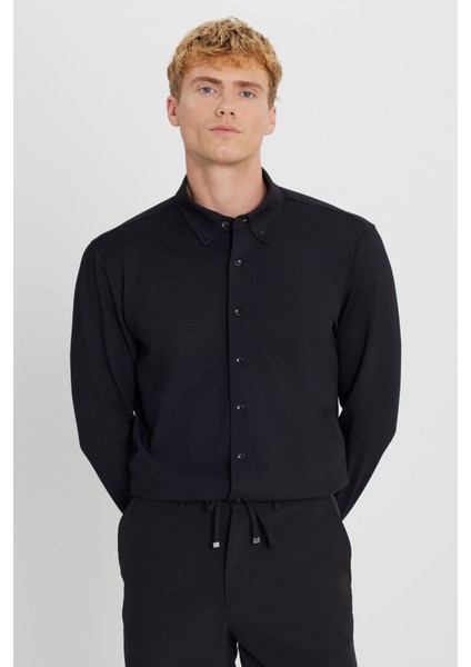 Pamuklu Tailored Slim Fit Dar Kesim Düğmeli Yaka Örme Gömlek modelleri