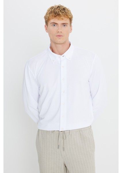 Pamuklu Tailored Slim Fit Dar Kesim Düğmeli Yaka Örme Gömlek