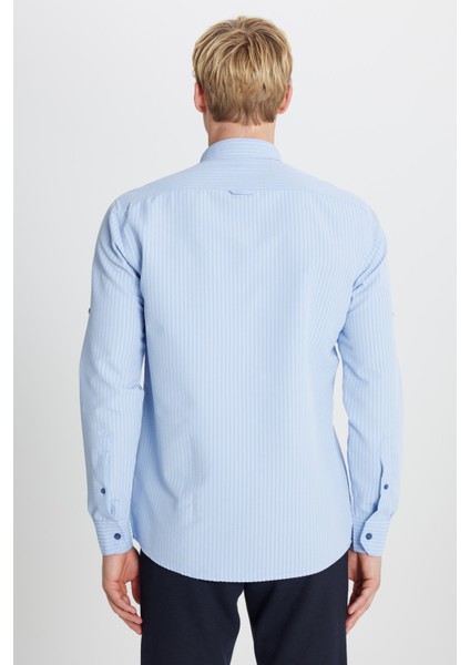 Tailored Slim Fit Dar Kesim Düğmeli Yaka Gofre Desenli Gömlek indirimleri