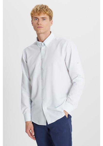 Tailored Slim Fit Dar Kesim Düğmeli Yaka Gofre Desenli Gömlek modelleri