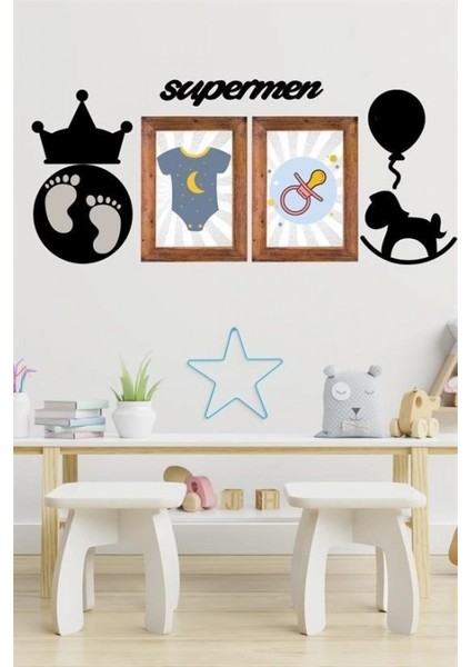 DECO103 Supermen Dekoratif Duvar Süsü Tablo Aksesuar Ahşap Tasarım Hediye Pano Sticker Seti fiyatları