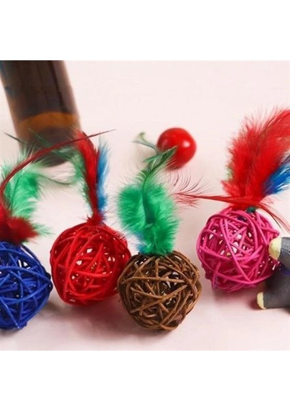 2li Rattan Renkli Peluş Tüy Kedi Köpek Oyuncak Yakalama Çiğneme Çıngıraklı Top Oyuncağı fırsatları