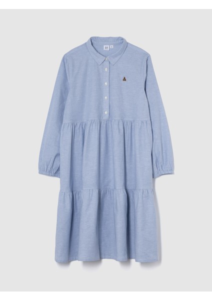 Kız Çocuk Mavi Tiered Gömlek Elbise modelleri