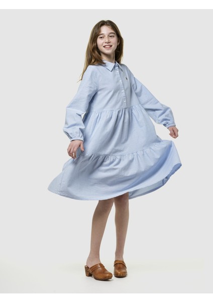 Kız Çocuk Mavi Tiered Gömlek Elbise fırsatları