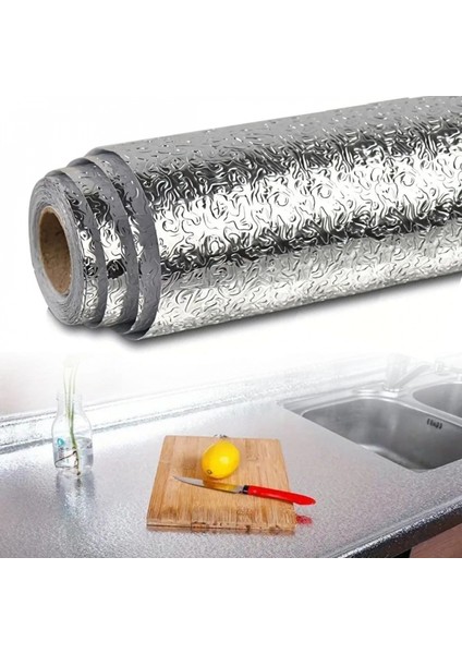 Rulo Gümüş Alüminyum Folyo Duvar Kağıdı, Kendinden Yapışkanlı Raf Içi, Su Geçirmez Folyo 2 mt x 60 cm