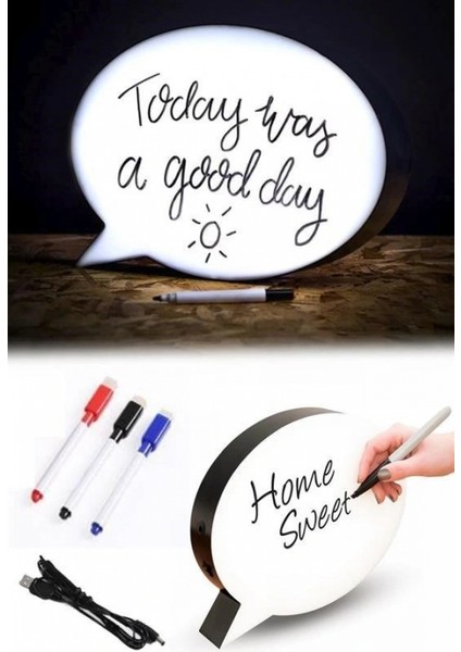 Kalemle Yazılabilen Konuşma Balonu Görünümlü Işıklı Mesaj Panosu