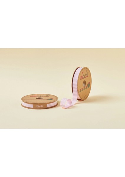 Biye Çizgili Katlı C02 Pembe 2 cm 25 Metre %65 Koton %35 Polyester