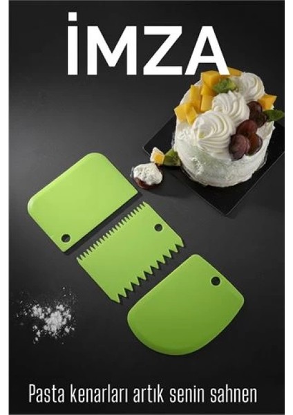 3’lü Dekoratif Şekillendirme Aparatı Hamur Pasta Kesici Kazıma (Düz, Dişli, Kavisli)