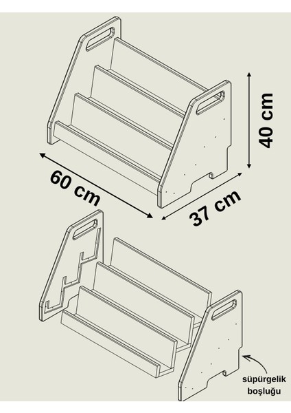 Akçehome Montessori 3 Raflı Mdf Çok Kullanışlı Kitaplık modelleri