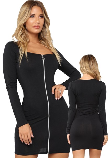 Fermuarlı Mini Elbise