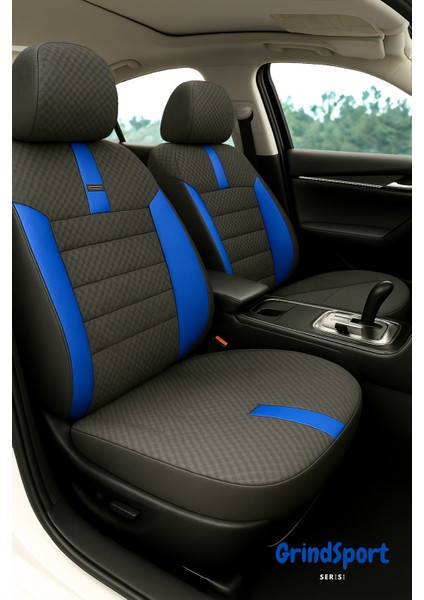 Renault R9 / R11 1981–1989 – Vira Gripdsport Serisi Deri Detaylı Standart100 Sertifikalı Araç Koltuk Kılıfı Seti Siyah - Mavi
