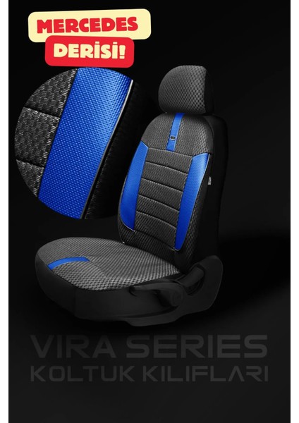 Renault R9 / R11 1981–1989 – Vira Gripdsport Serisi Deri Detaylı Standart100 Sertifikalı Araç Koltuk Kılıfı Seti Siyah - Mavi