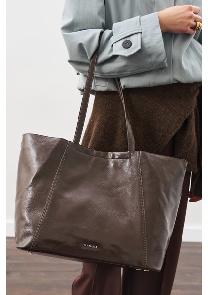 Square Tote Çanta Kahverengi modelleri