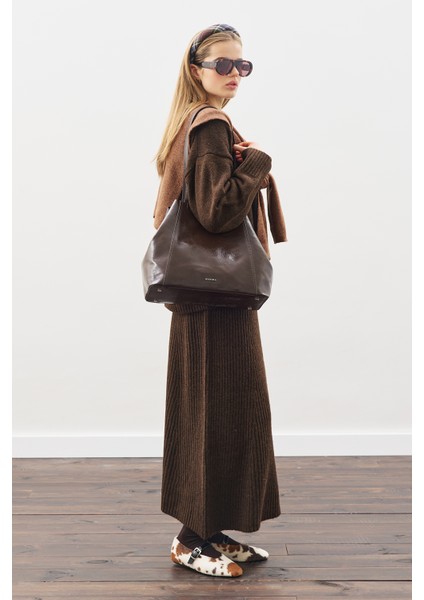 Square Tote Çanta Kahverengi indirimleri