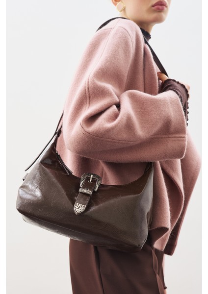 Chunky Tokalı Omuz Çantası Kahverengi