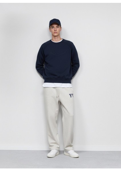 Uzun Kollu Sıfır Yaka Sign Baskılı Lacivert Sweatshırt