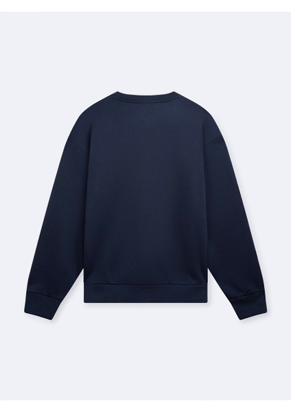 Uzun Kollu Sıfır Yaka Sign Baskılı Lacivert Sweatshırt fiyatları