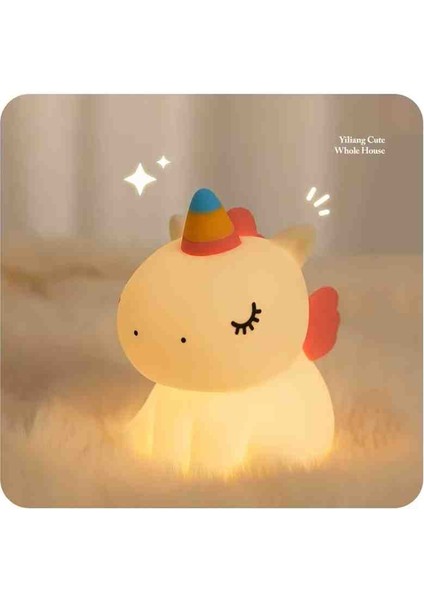 Unicorn Şekilli Silikon Dokunmatik Şarjlı LED Gece Lambası Çocuk Odası Uyku Lambası