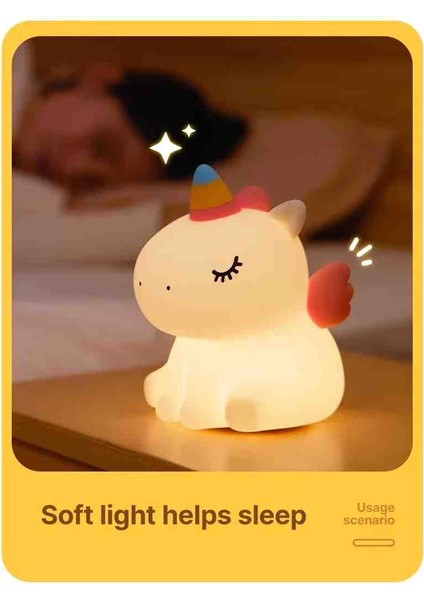 Unicorn Şekilli Silikon Dokunmatik Şarjlı LED Gece Lambası Çocuk Odası Uyku Lambası fiyatları