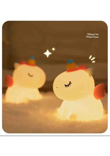 Unicorn Şekilli Silikon Dokunmatik Şarjlı LED Gece Lambası Çocuk Odası Uyku Lambası modelleri