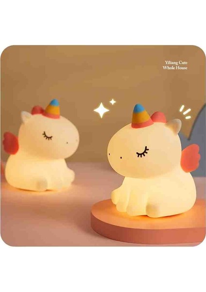 Unicorn Şekilli Silikon Dokunmatik Şarjlı LED Gece Lambası Çocuk Odası Uyku Lambası fırsatları