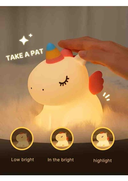 Unicorn Şekilli Silikon Dokunmatik Şarjlı LED Gece Lambası Çocuk Odası Uyku Lambası indirimleri