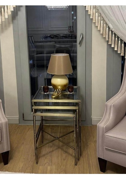 Torna Detaylı 3lü Pirinç Kare Zigon Sehpa modelleri