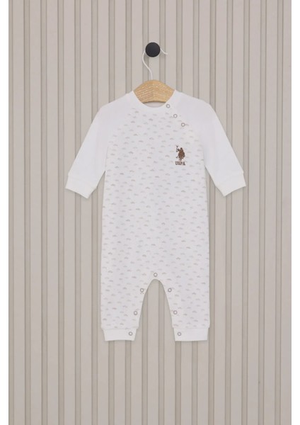 Erkek Bebek Uzun Kol Patiksiz Tulum Krem