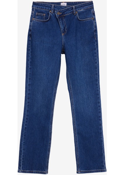 Yüksek Bel Bol Paça Geniş Fit Indigo Kadın Denim Pantolon M5WL-PNT1316