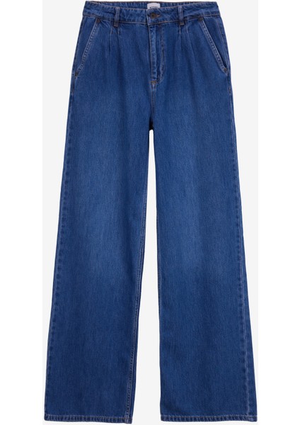 Normal Bel Bol Paça Geniş Fit Indigo Kadın Denim Pantolon Luıse WIDE-1758