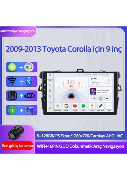 2007-2013 Toyota Corolla | 9 Inç Carplay & Wifi | 8+128GB | Kameralı | Multimedya Navigasyon