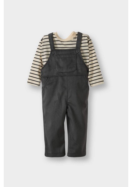 Erkek Bebek 2'li Takım Çizgili Uzun Kollu Tişört Fitilli Kadife Salopet G0024A525WN