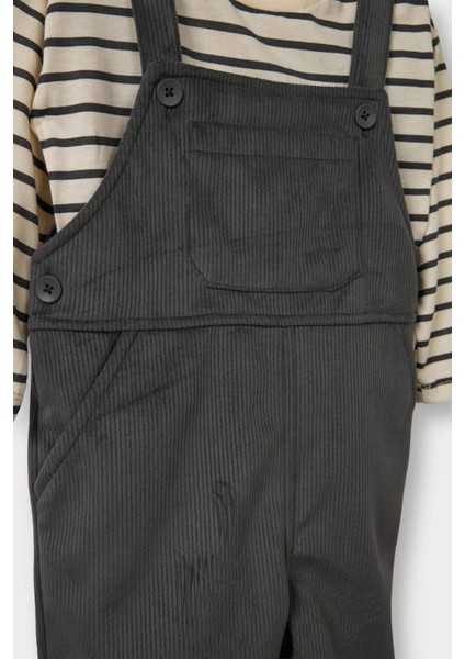 Erkek Bebek 2'li Takım Çizgili Uzun Kollu Tişört Fitilli Kadife Salopet G0024A525WN fiyatları