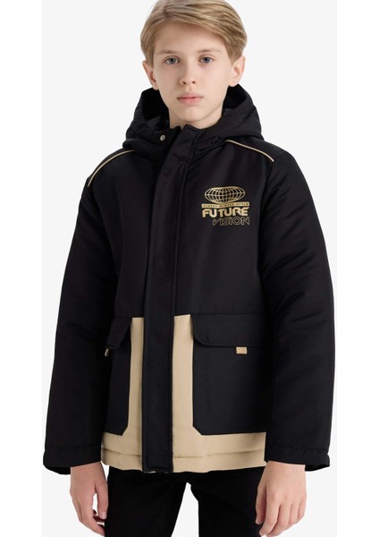 Erkek Çocuk Su İtici Kapüşonlu Fermuarlı Mont E9357A825WN