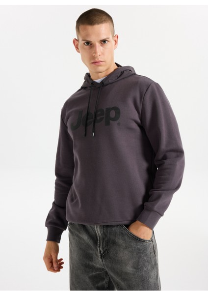 Kapüşon Yaka Baskılı Antrasit Erkek Sweatshırt J5WM-SWT7309