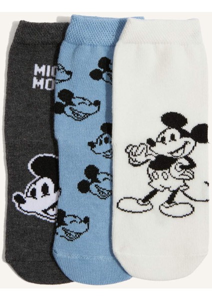 Erkek Bebek Disney Mickey & Minnie Kaydırmaz Taban 3'lü Pamuklu Uzun Çorap F6984A5NS