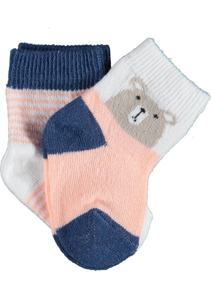Hello Teddy Bear 2'li Kız Çorap Ekru Somon