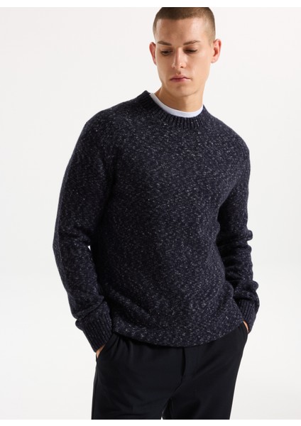 Bisiklet Yaka Relaxed Düz Örgü Desenli Lacivert Erkek Kazak J5WM-KZK7867 fiyatları