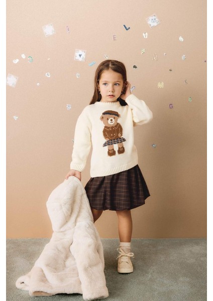 Kız Bebek Regular Fit Büyük Yaka Ayı Baskılı KAZAK G3304A525WN