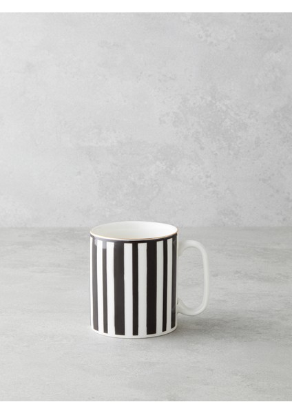 Stripy White Bone Porselen Kupa 290 ml Siyah-Beyaz-Gold