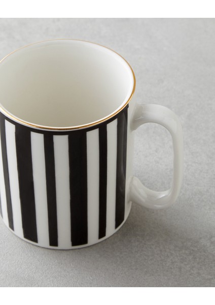 Stripy White Bone Porselen Kupa 290 ml Siyah-Beyaz-Gold fiyatları