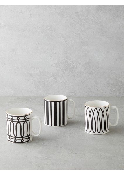 Stripy White Bone Porselen Kupa 290 ml Siyah-Beyaz-Gold modelleri