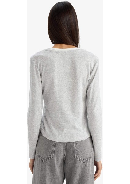 Slim Fit Dar Kesim Düğmeli Yaka Ribana Uzun Kollu Tişört G3490AX25WN indirimleri