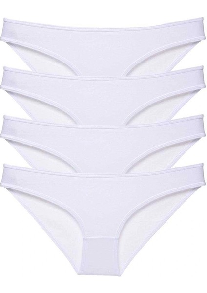 4 Adet Süper Eko Set Likralı Kadın Slip Külot Beyaz