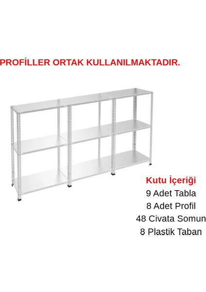 3 Katlı 3'lü Galvaniz Çelik Raf - Depo, Arşiv, Kiler, Dosya, Market Rafı - 31x93 cm-50 cm-1.00 mm fırsatları